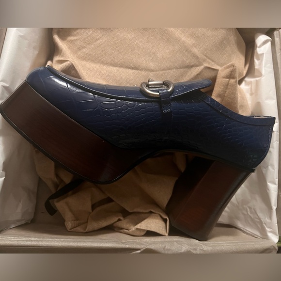 GUCCI NWT NIB royal blue leather horsebit accent platform loafer heels sz 42 - Picture 2 of 6